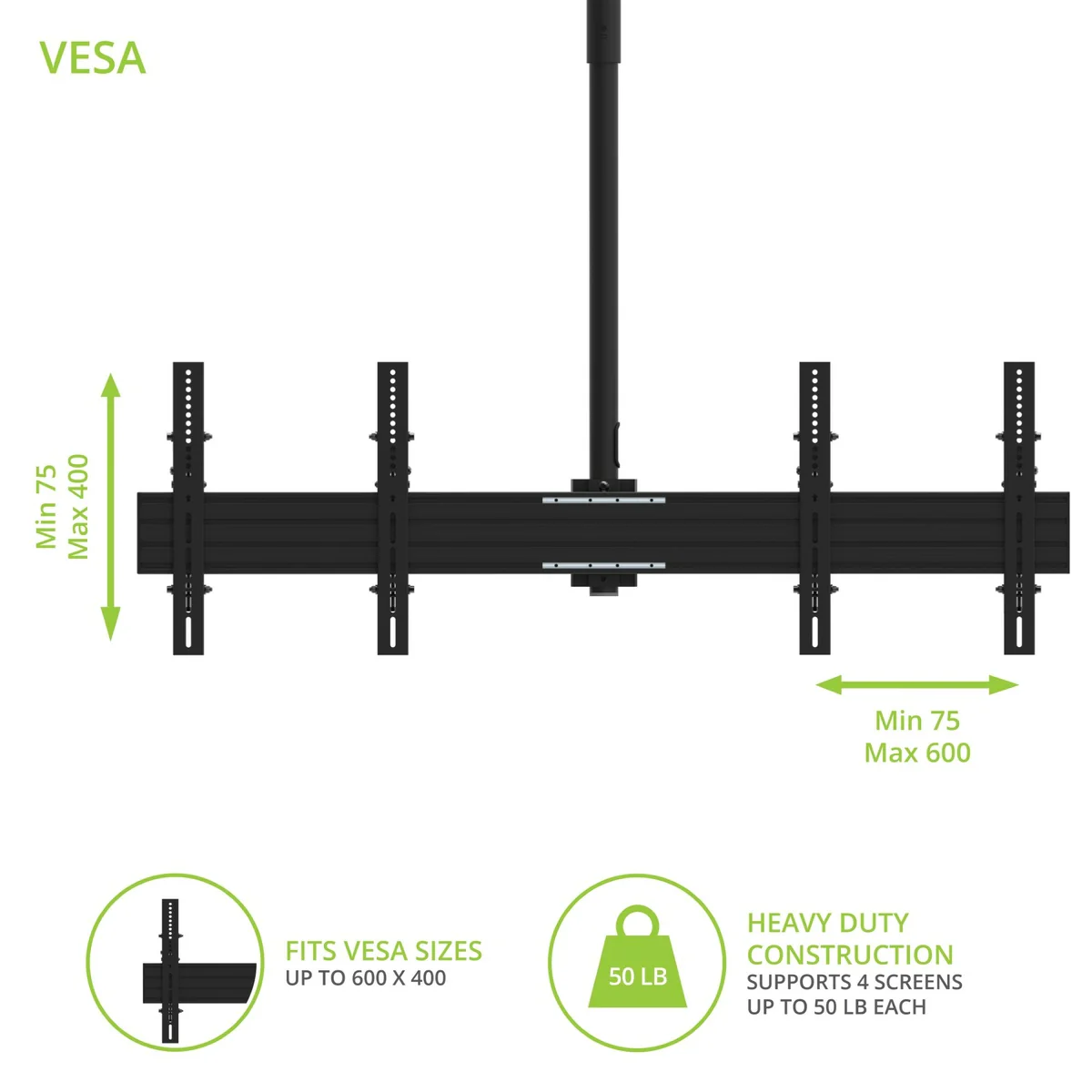Kanto CM600B4B Back-to-Back Quad Screen TV Ceiling Mount for Four 40” to 45” TVs - Image 13