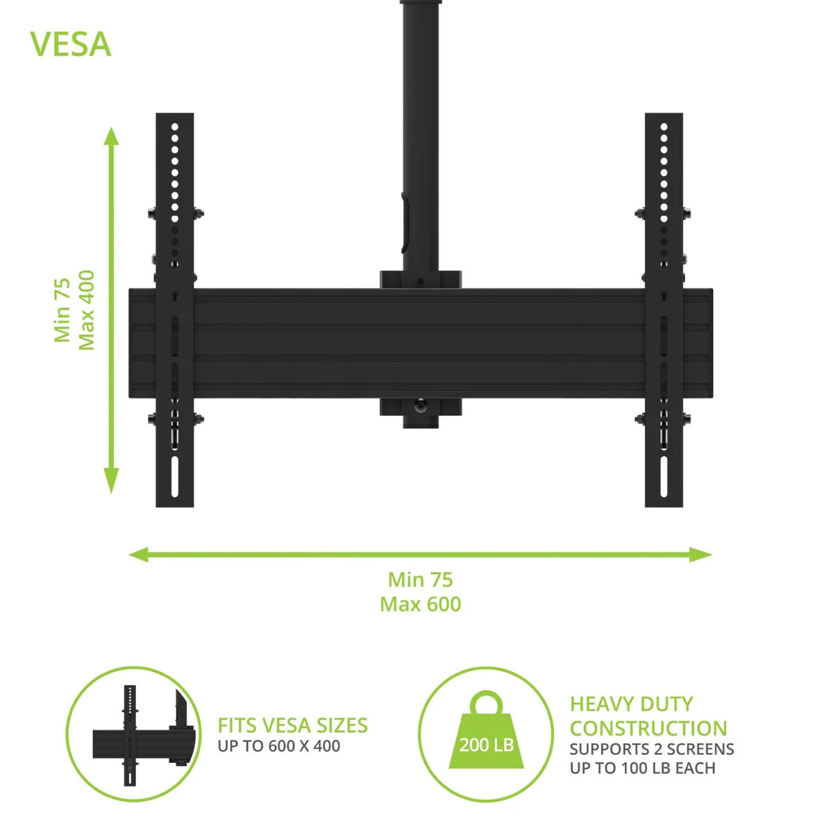 Kanto CM600BTB Back-to-Back Dual Screen TV Ceiling Mount for 40” to 80” TVs - Image 3