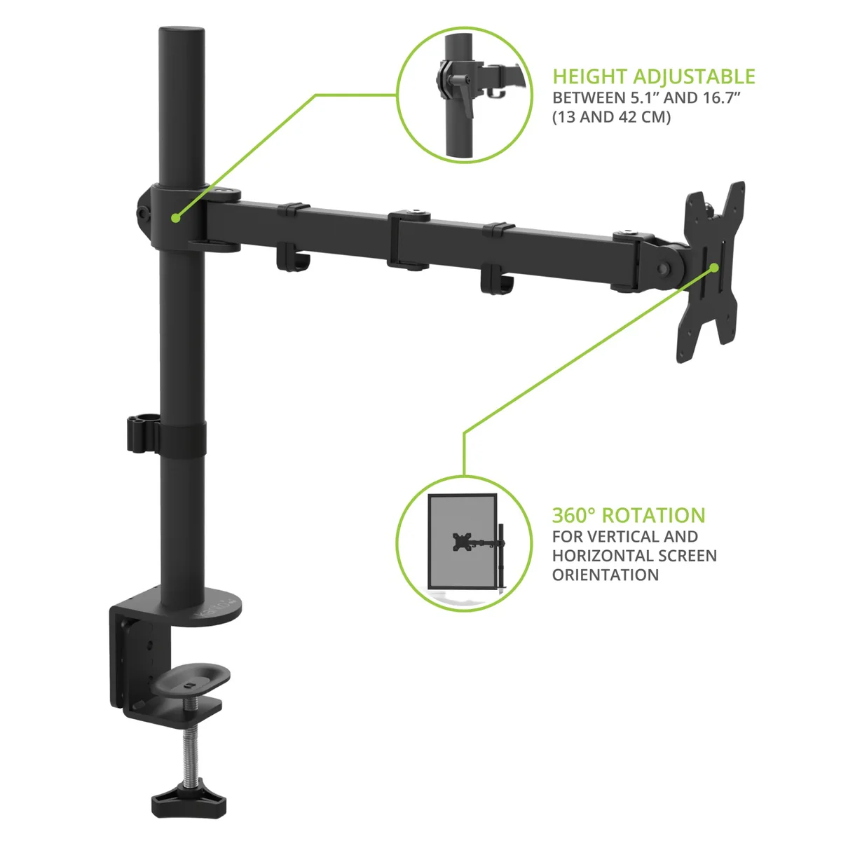 Kanto Height Adjustable Desktop Arm Single Monitor Stand for 17" - 34" Monitors - Image 10