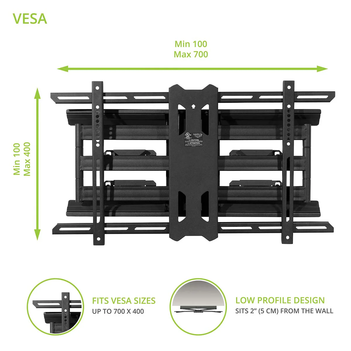 Kanto PDX680 Full Motion TV Wall Mount for 39" - 80" TVs - Image 2