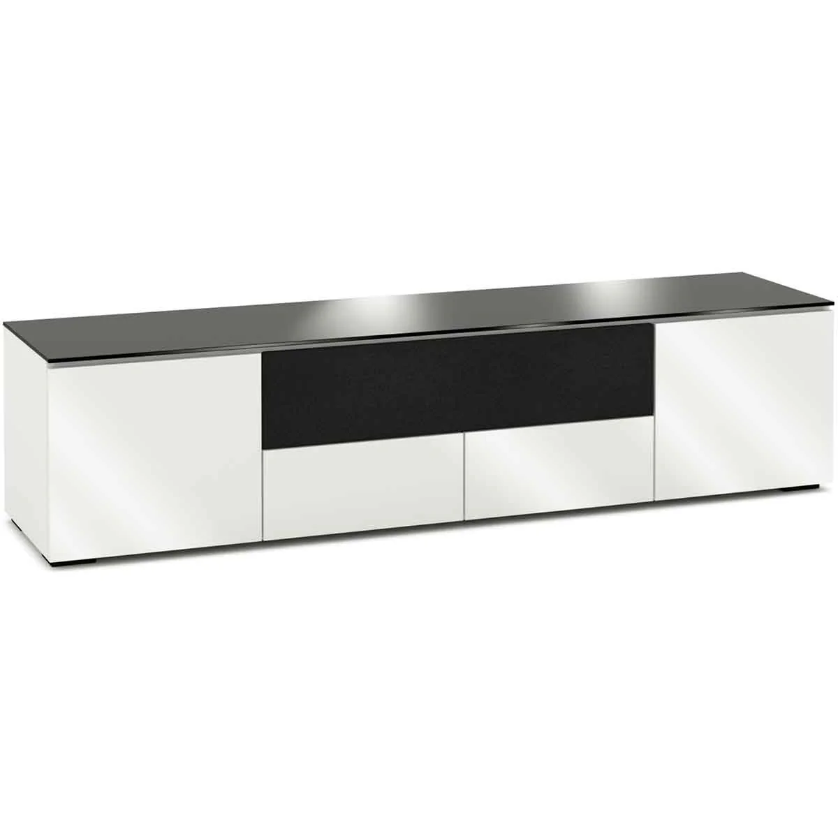 Salamander Designs Miami 245 Quad-Width AV Cabinet w/ Center Speaker Opening - Gloss White / Black Glass