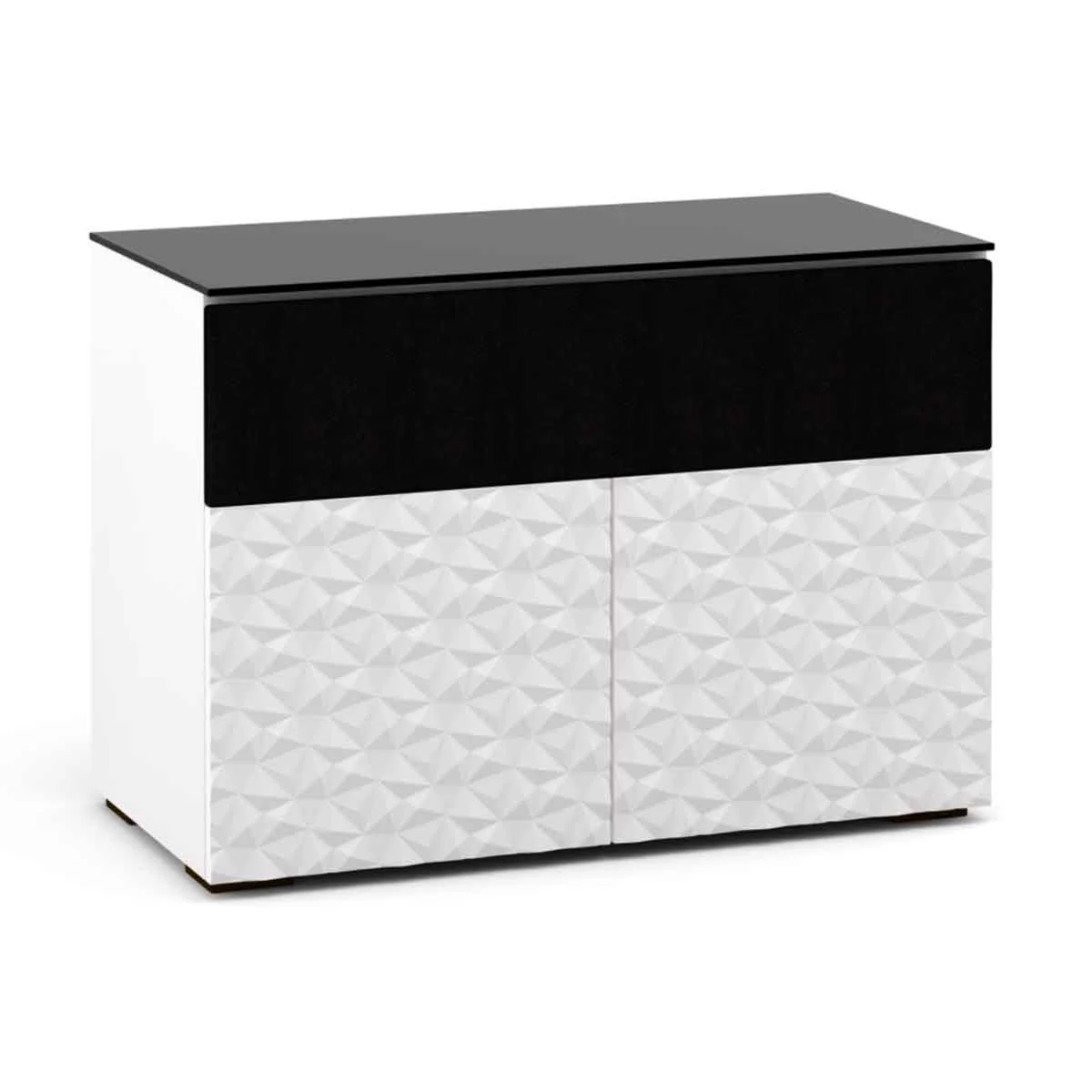 Salamander Designs Milan 329 Twin-Width AV Cabinet w/ Center Speaker Opening - White / Black Glass