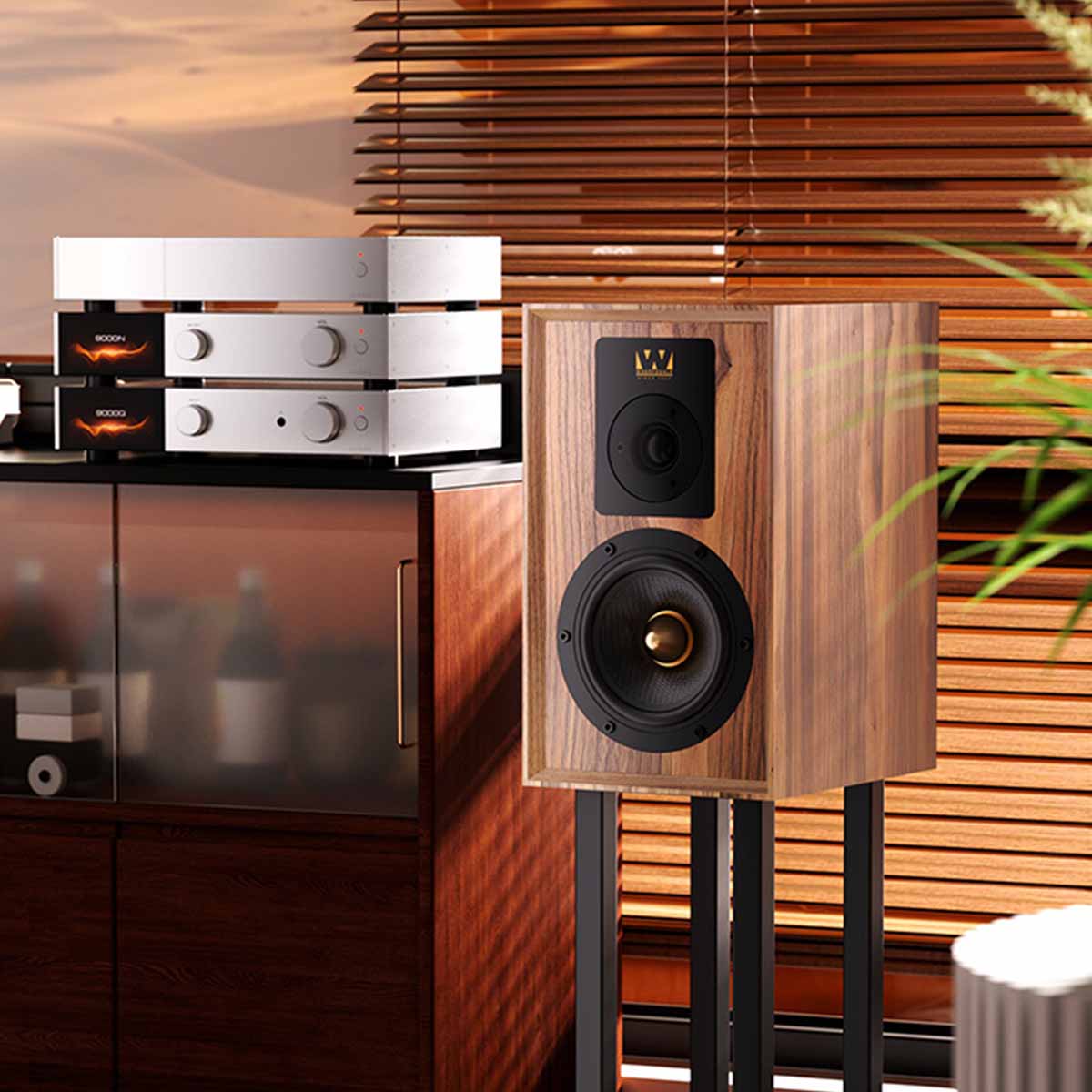 Wharfedale Aston Limited Edition Bookshelf Loudspeaker - Walnut PAIR with Stands - Image 3